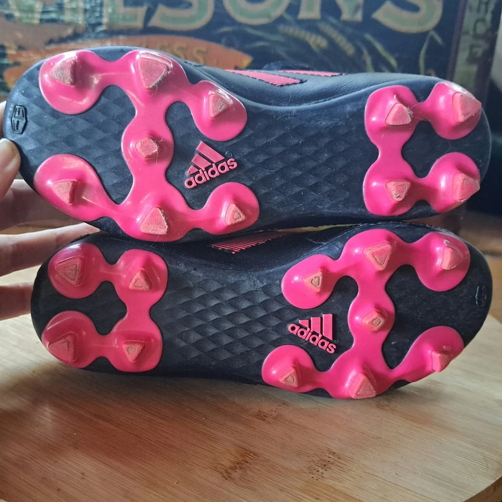 Adidas Cleats, Kid Size 12.5, Unisex, Black Pink, Goletto VII Football Soccer